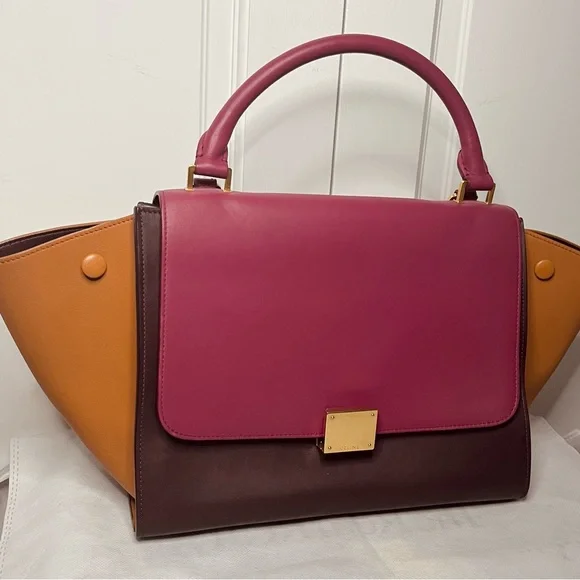 🧡 Celine Spring Luxury Trapeze Tricolor Leather Handbag - Picture 2 of 16